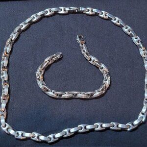 Stainless Steel Chain Necklace & Bracelet Set – Heavy Link – Men’s Jewelry